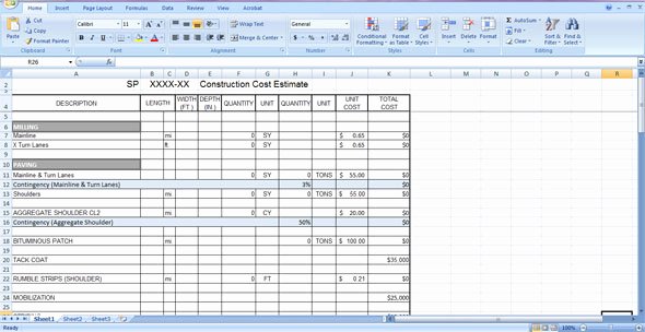 Construction Cost Estimate Template Free Download