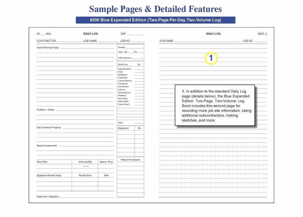 Construction Daily Log Book Template Templates Resume
