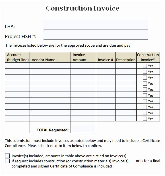 Construction Invoice Template 7 Free Download for Word Pdf