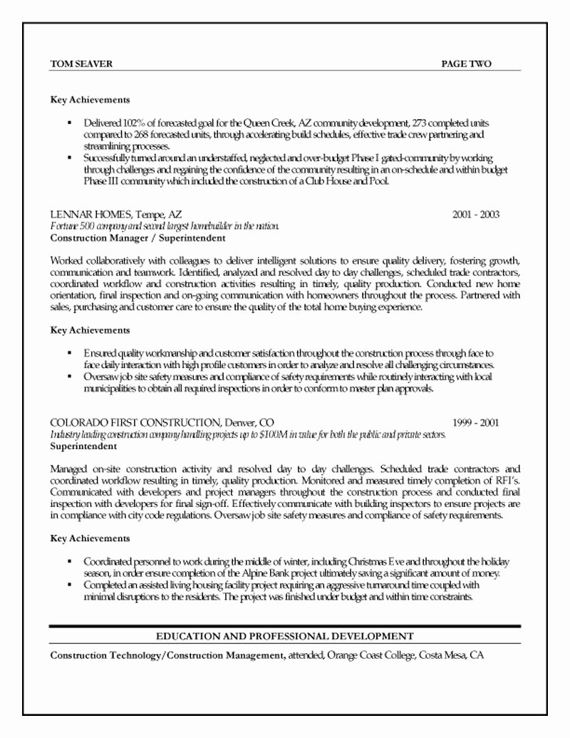 Construction Management Resume Examples assistant Project