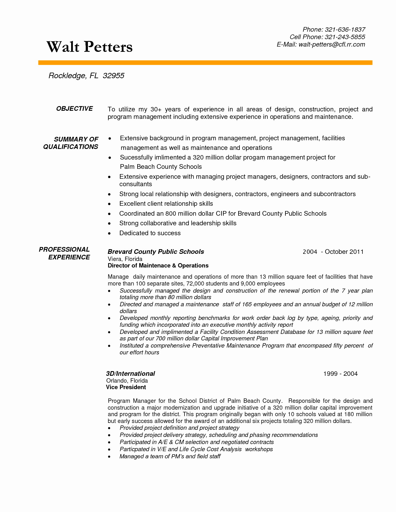 Construction Manager Resume