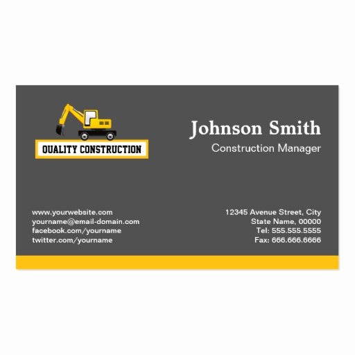 Construction Manager Yellow Excavator Business Card