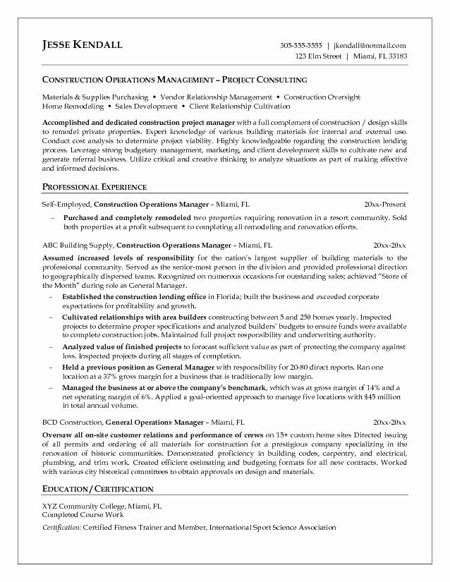 Construction Operations Manager Resume Template