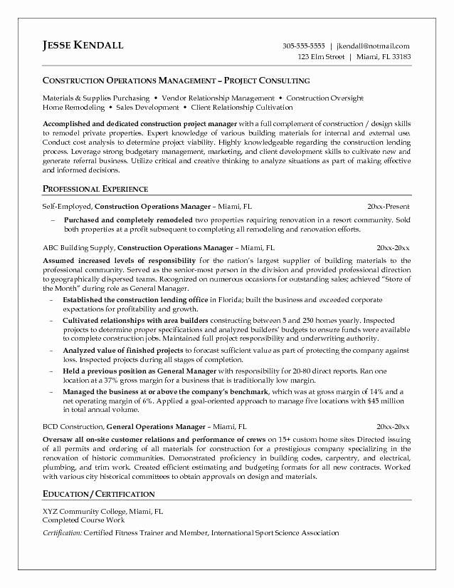 construction operations manager resume template