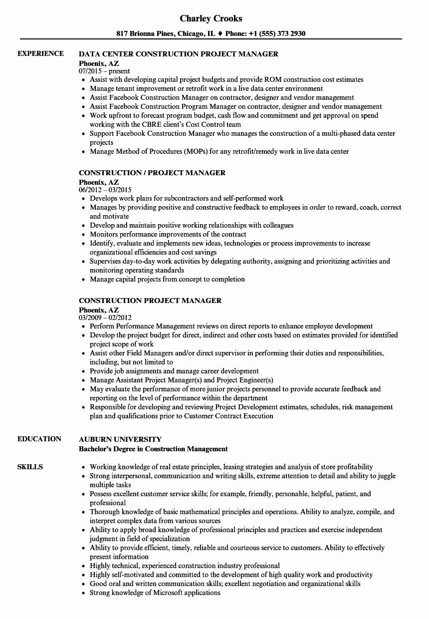 Construction Project Manager Resume Samples