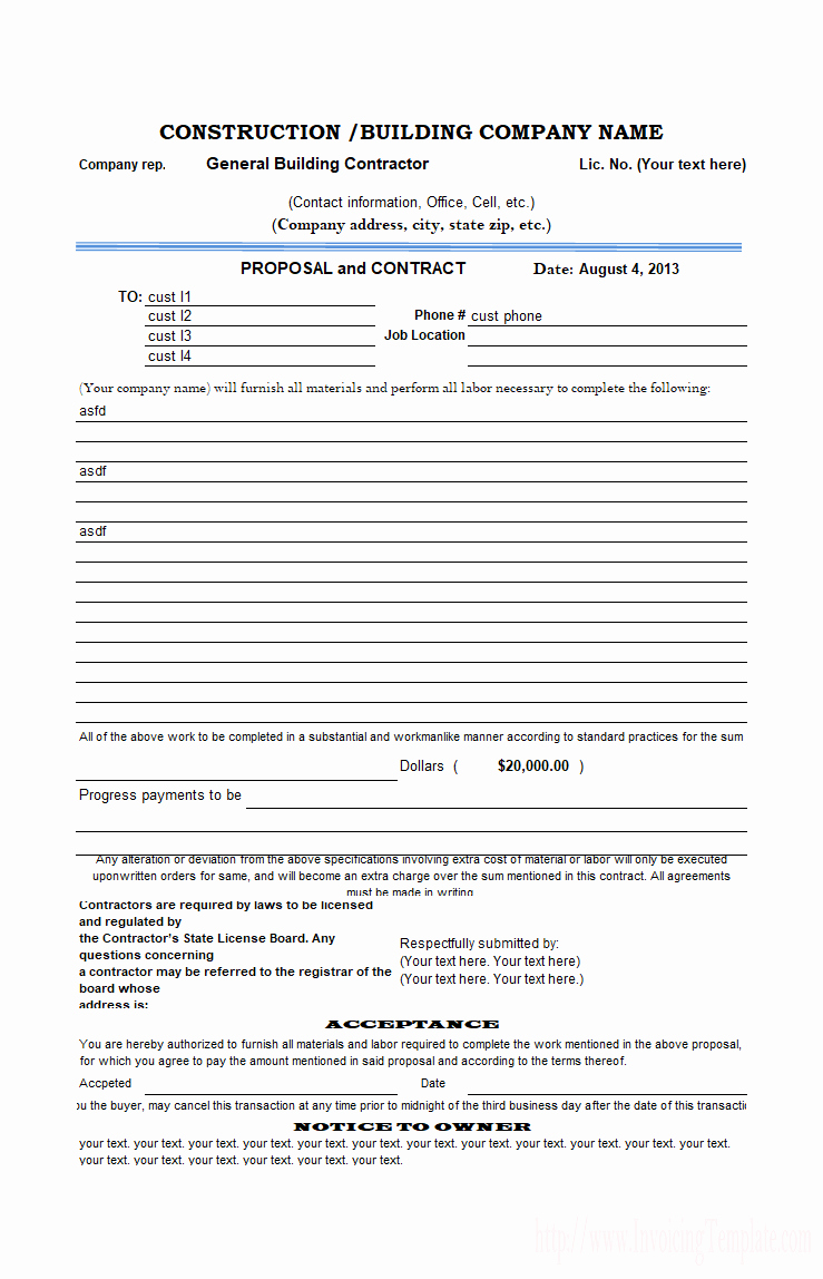 construction proposal contract template