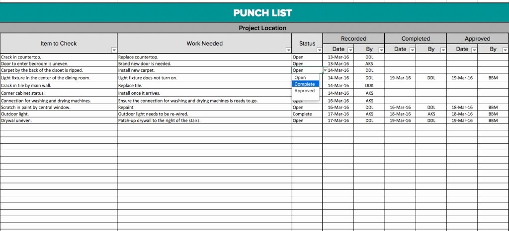 Construction Punch List Template Excel Construction Punch List Templatebest Bussines Template