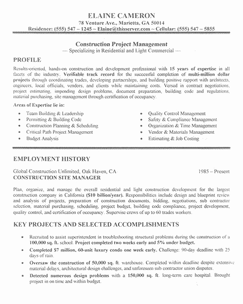 Construction Resume Examples