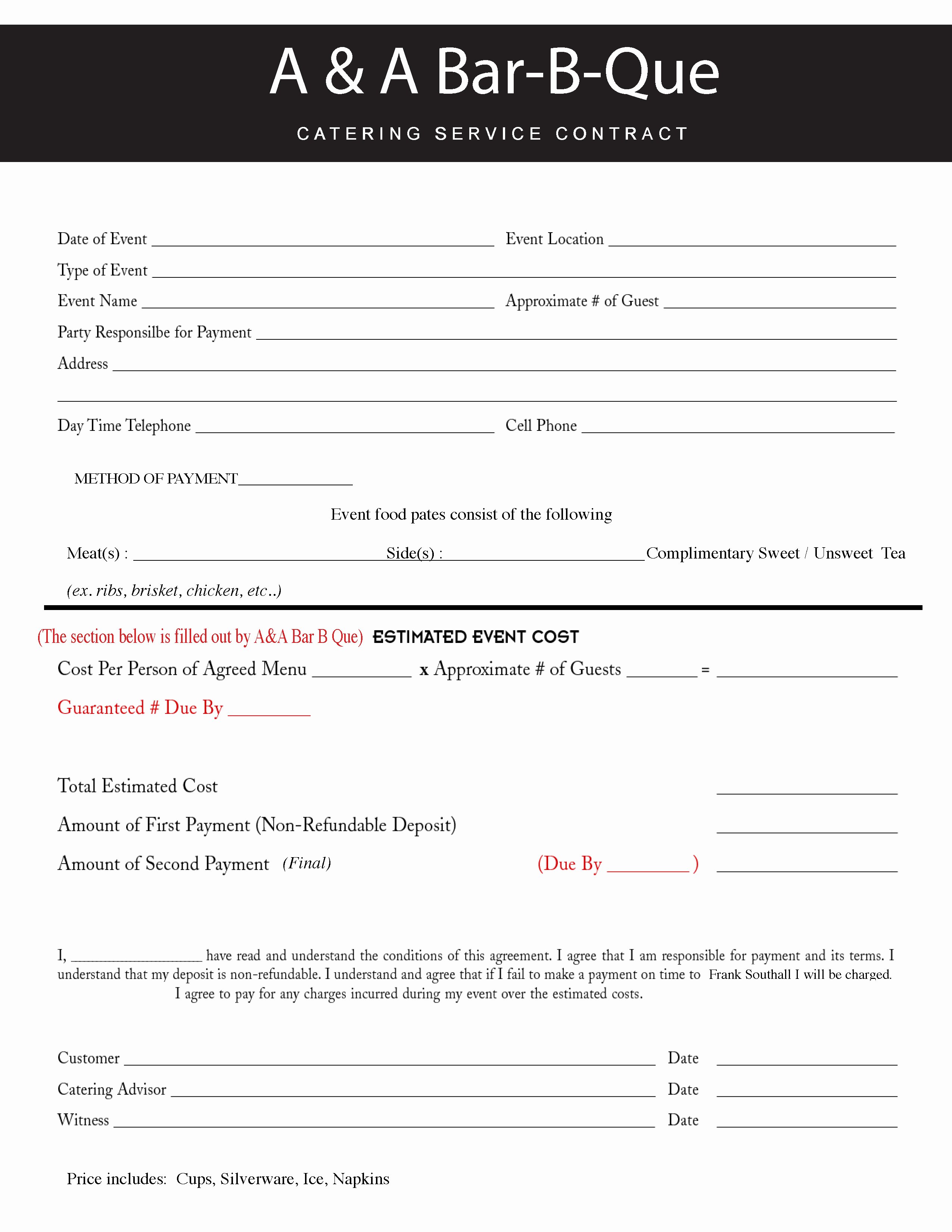 Contract Catering Contract Template