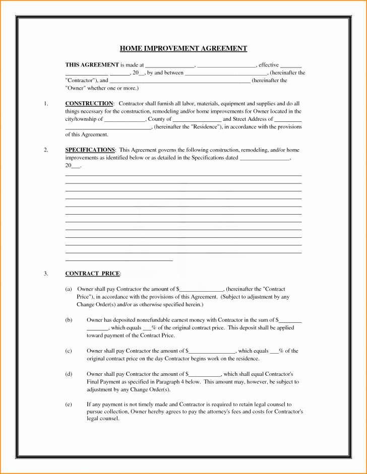 Contract Home Improvement Contract Template