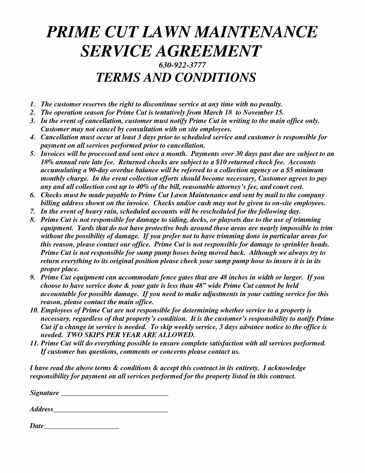 Contract Lawn Care Contract Template