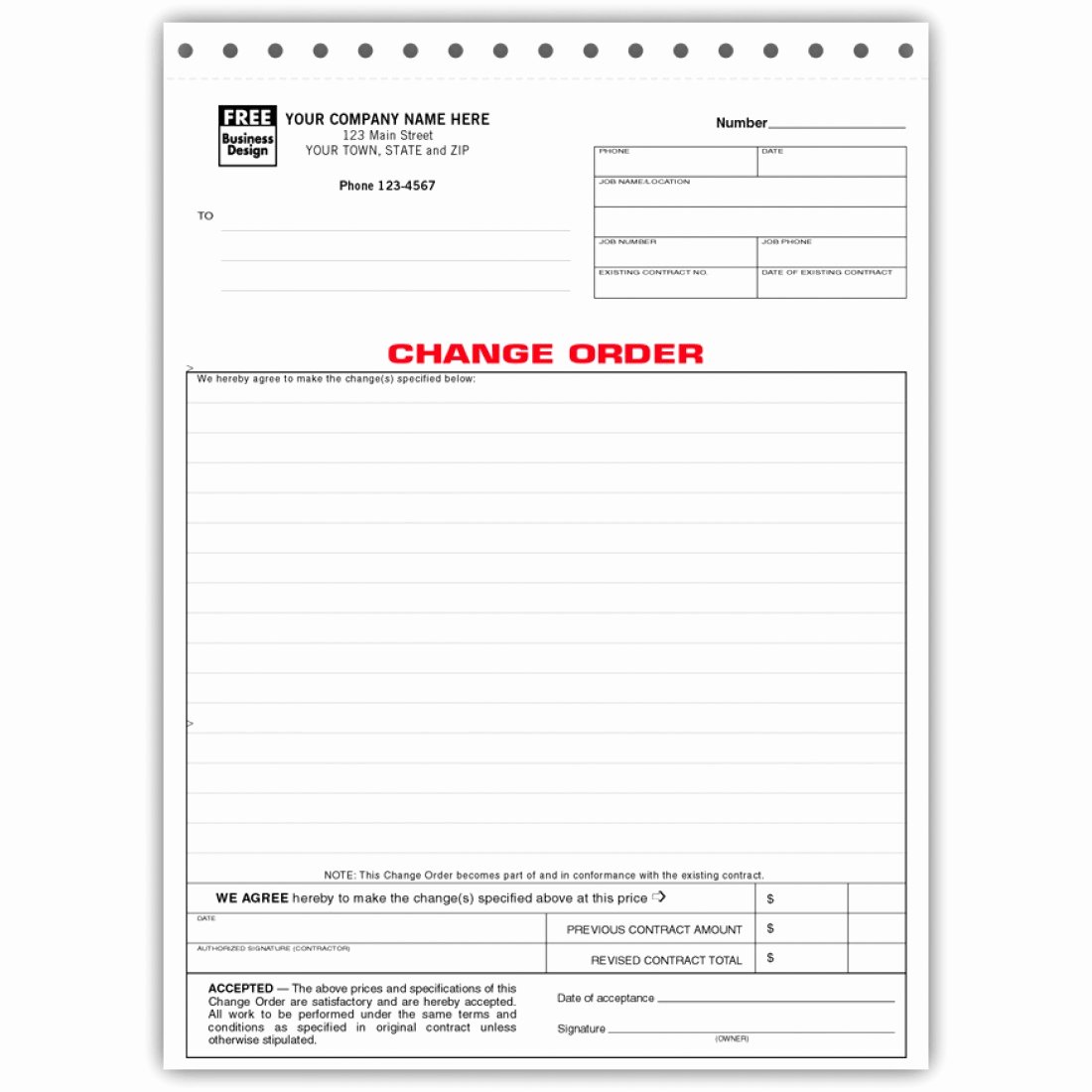 Contractor Change order forms