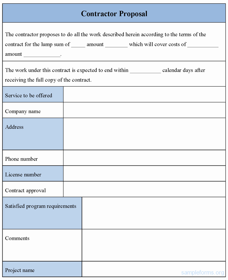 Contractor Proposal form Sample forms