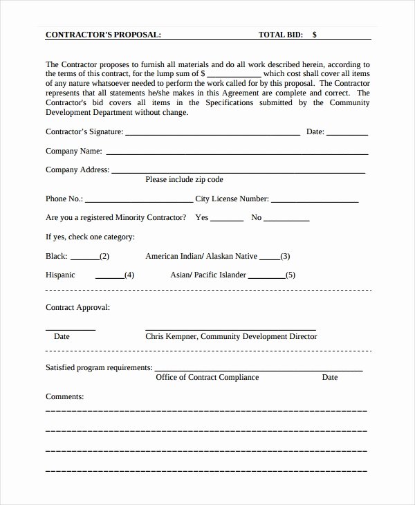 Contractor Proposal Template 13 Free Word Document