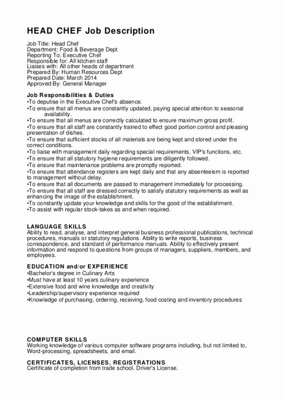 cook job description for resume