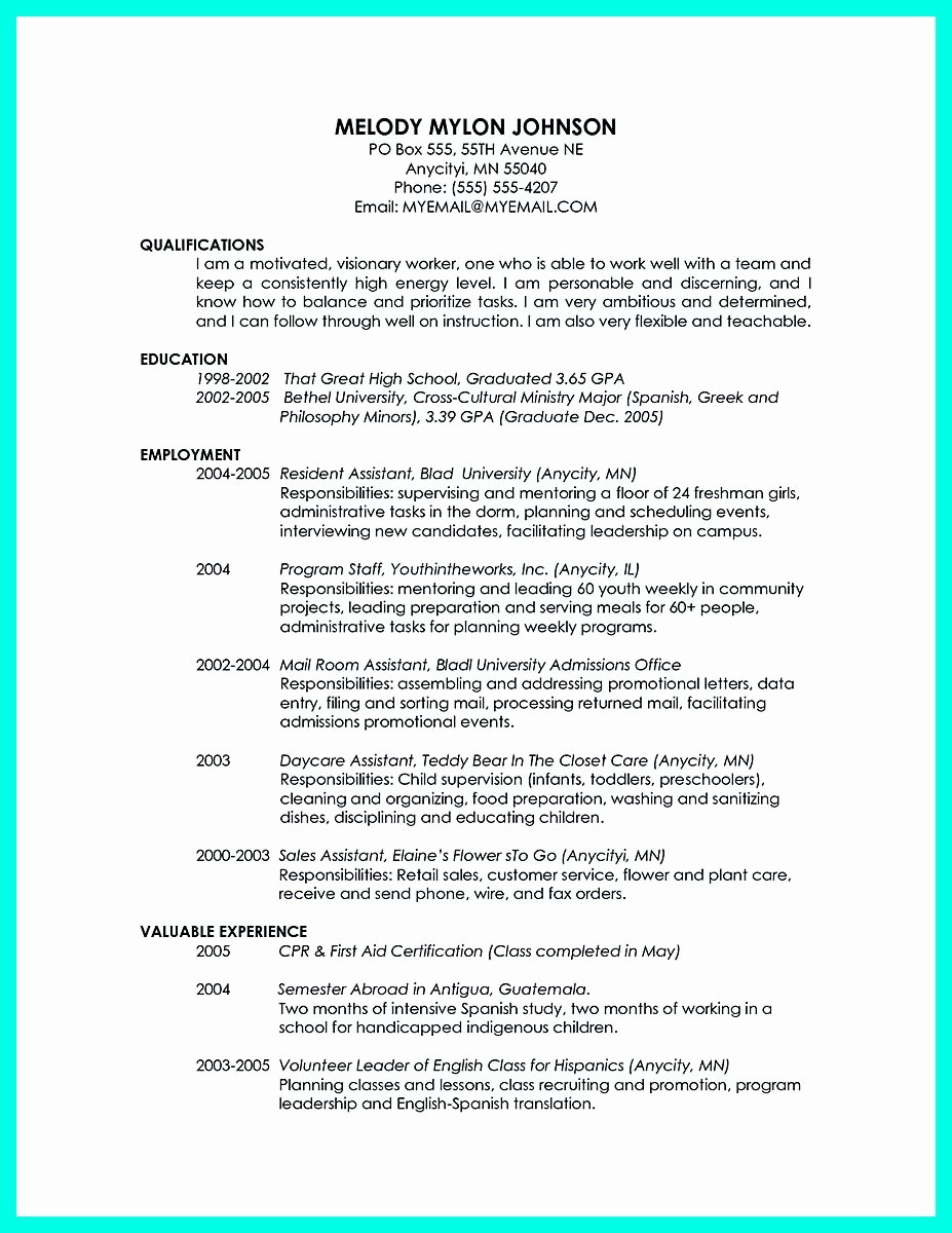 Cool Sample Of College Graduate Resume with No Experience