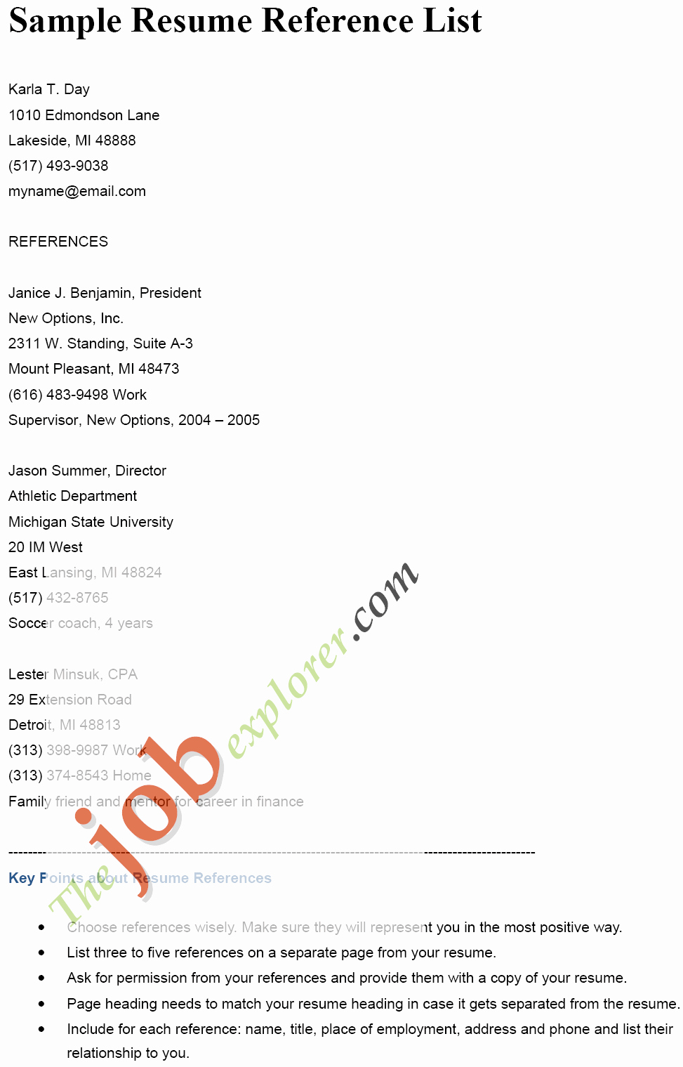 Copy A Professional Reference List – Perfect Resume format