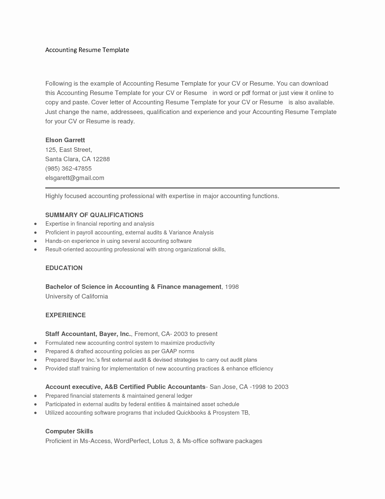 Copy and Paste Resume Template