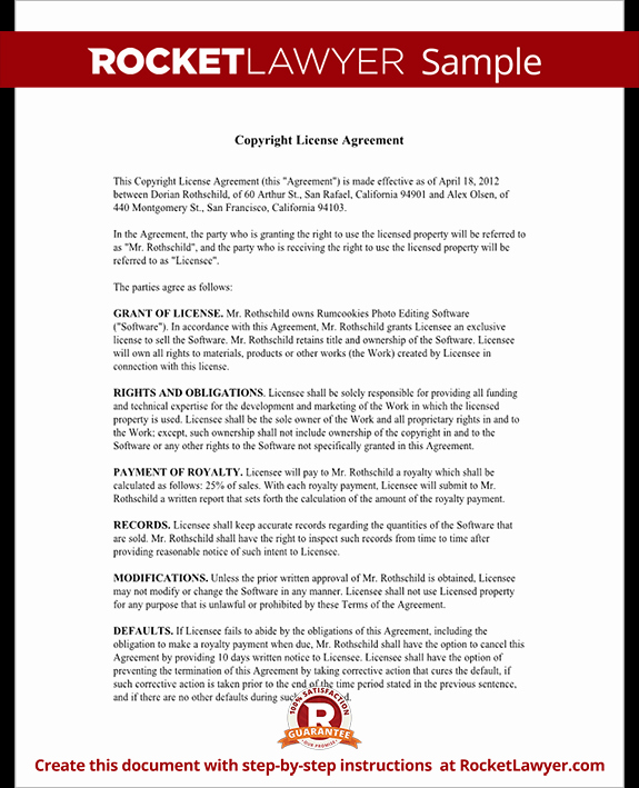 Copyright License Agreement License Copyright Template