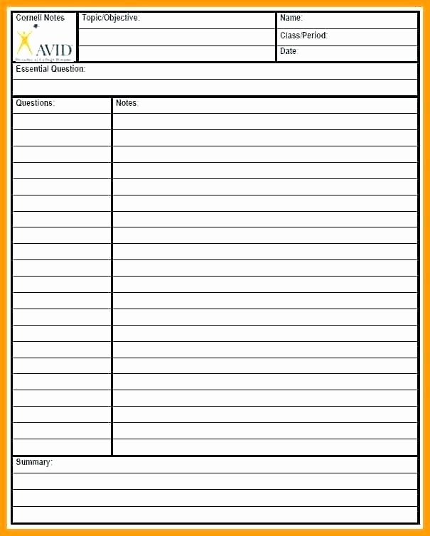 Cornell Note Paper Printable Notes Avid Template Taking