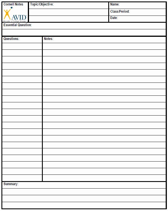 Cornell Notes Template Word