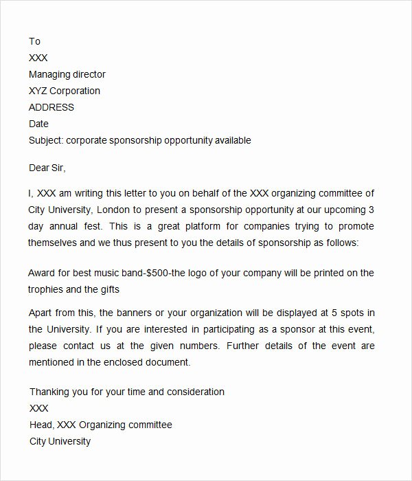 Corporate Sponsorship Request Letter
