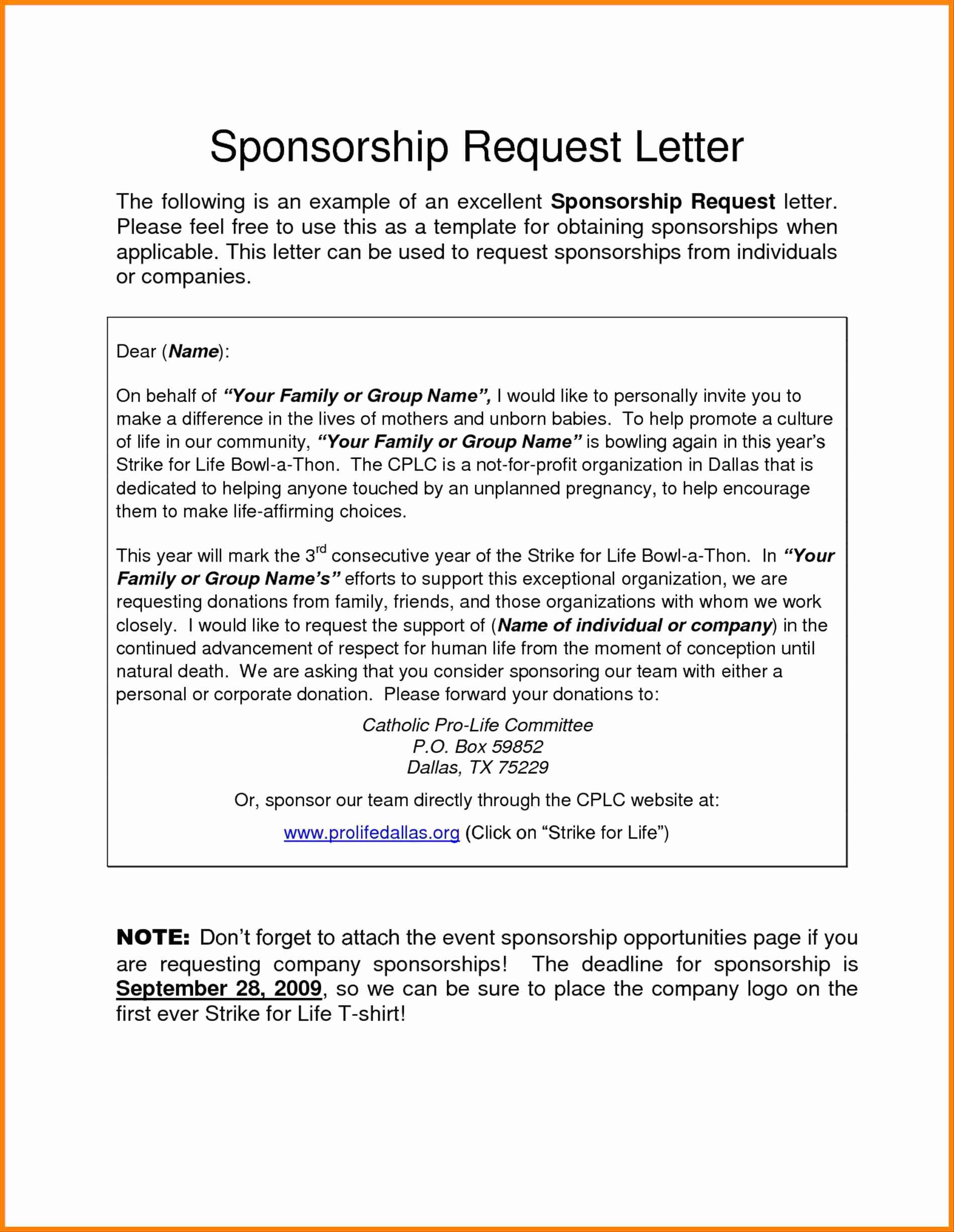 Corporate Sponsorship Request Letter