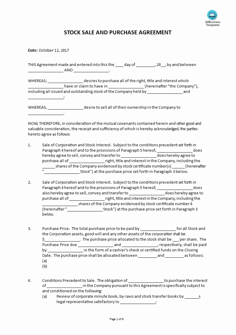 Corporation Buy Sell Agreement form