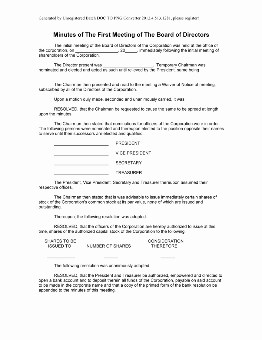 Corporation Meeting Minutes Free Printable Documents