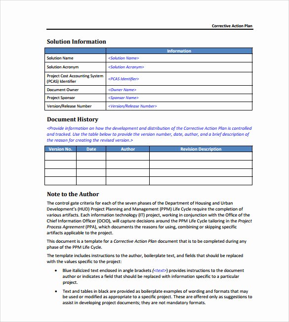 Corrective Action form Template Templates Resume