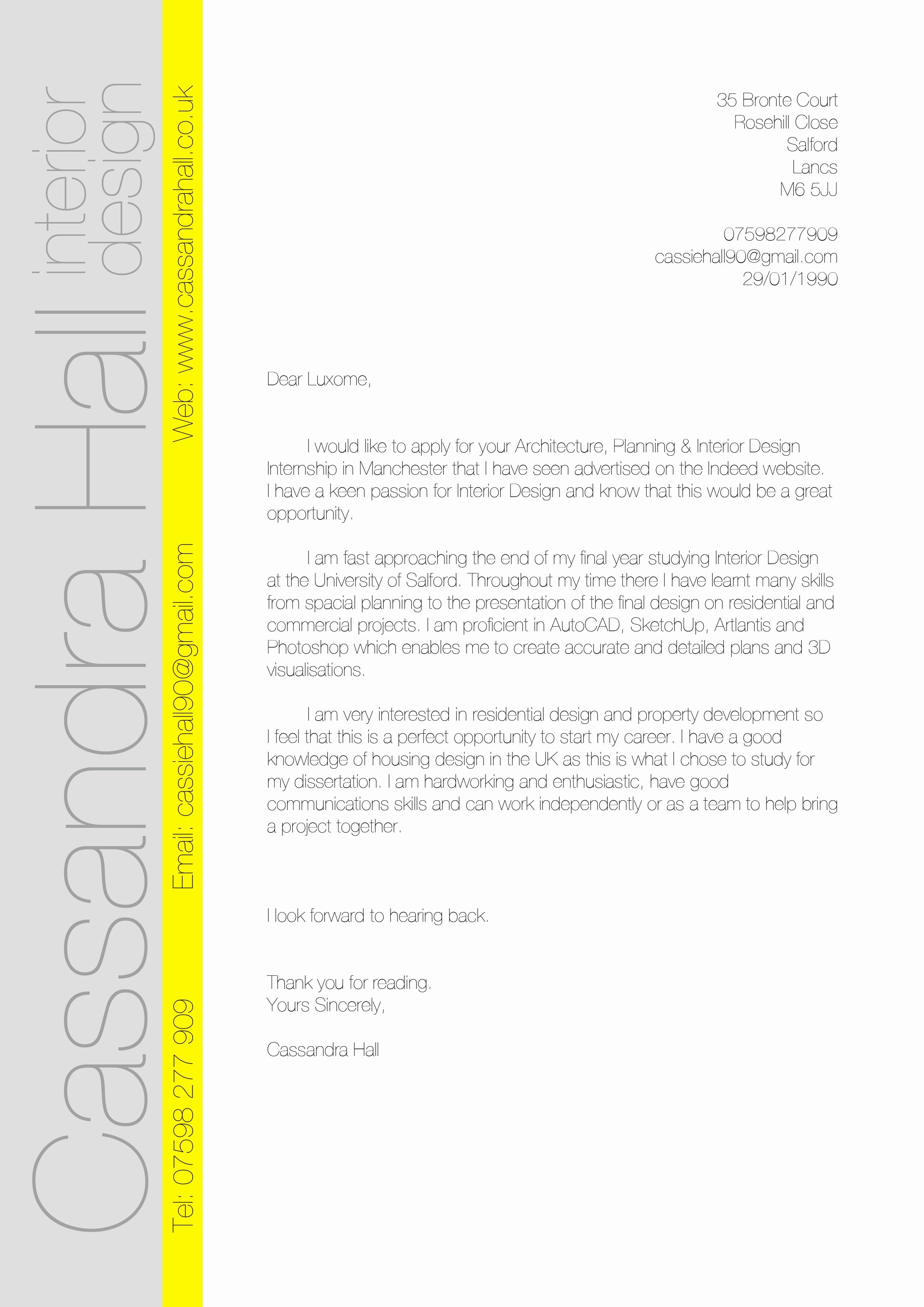 costume designer cover letter