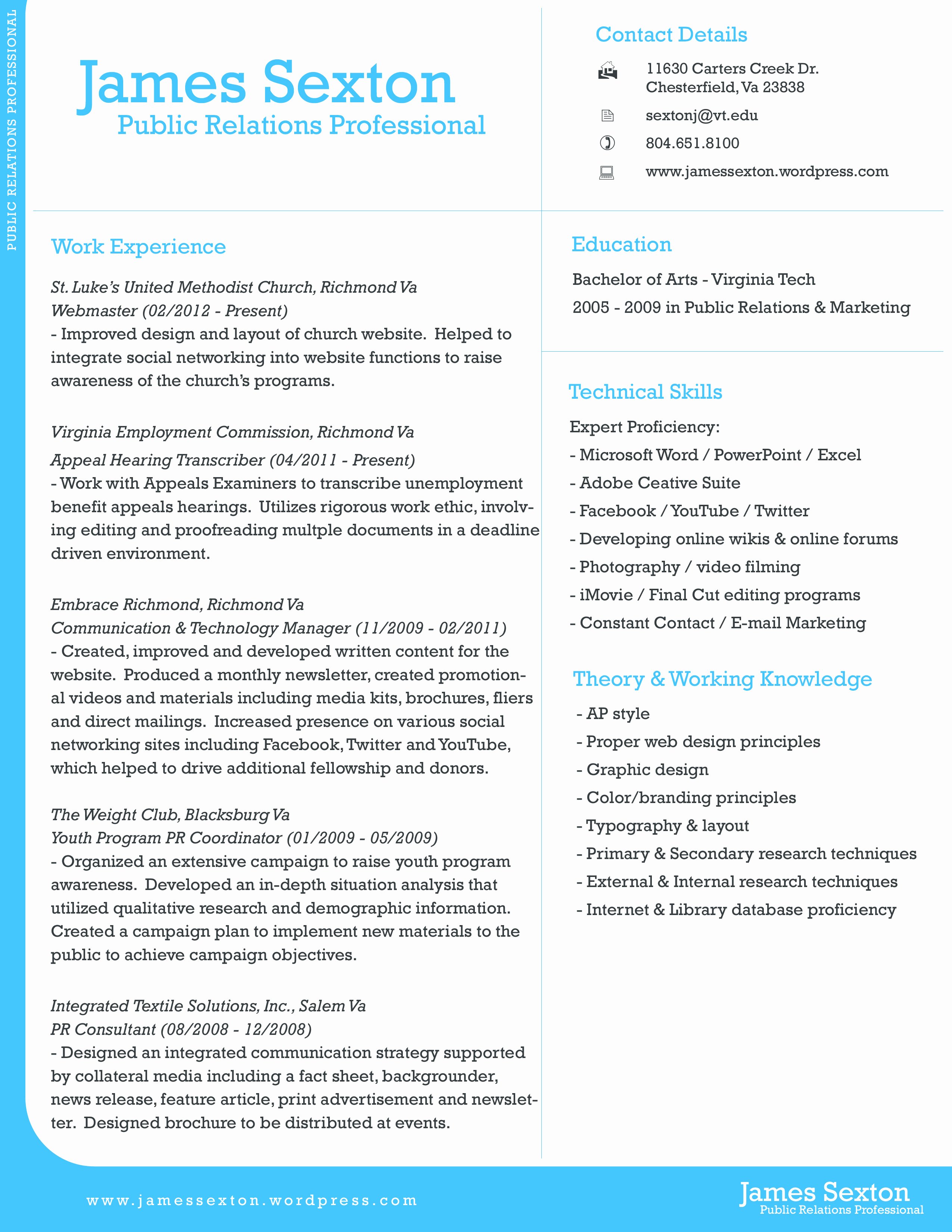 Cosy Public Relations Resume Sample with Additional