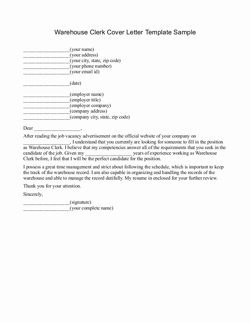 Cover Letter Examples for Warehouse Work