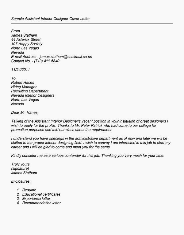 Cover Letter Examples Interior Design