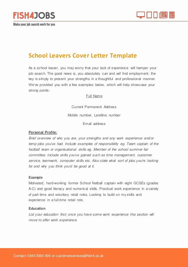 Cover Letter Examples School Leaver