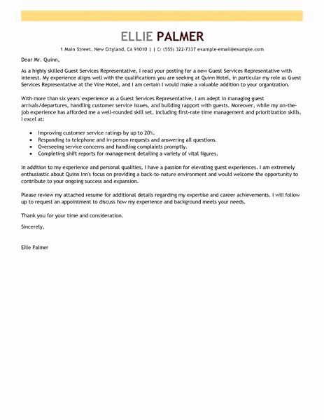 Cover Letter for Customer Service Hospitality