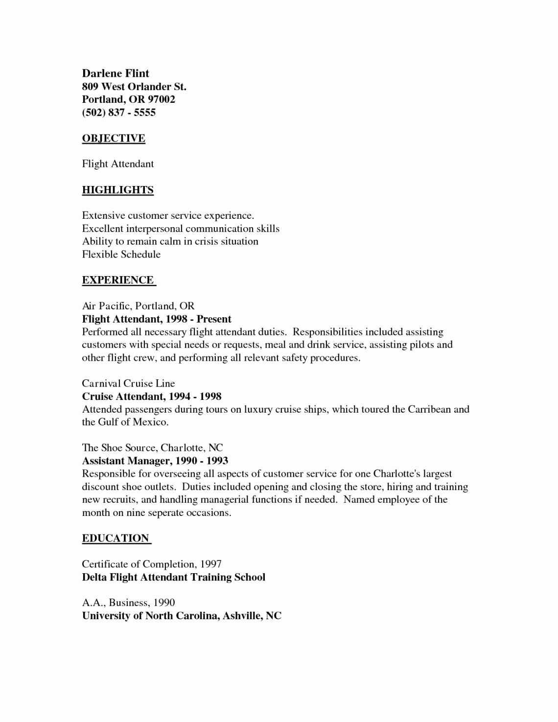 Cover Letter for Flight attendant No Experience Cover