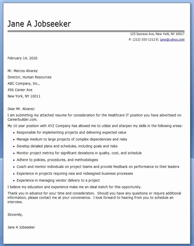 Cover Letter for Healthcare It Job