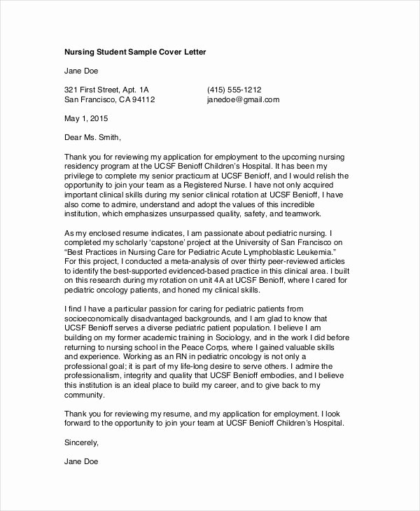 Cover Letter for Nursing Student Examples Sample Cover