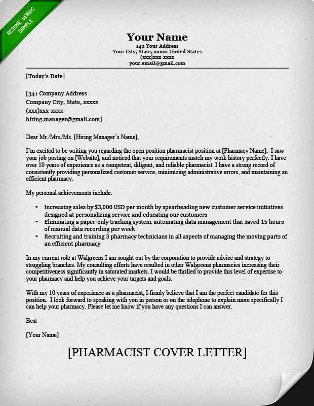 Cover Letter for Pharmacy Director
