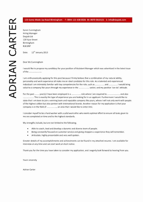 Cover Letter for Retail Store Manager Letter Of