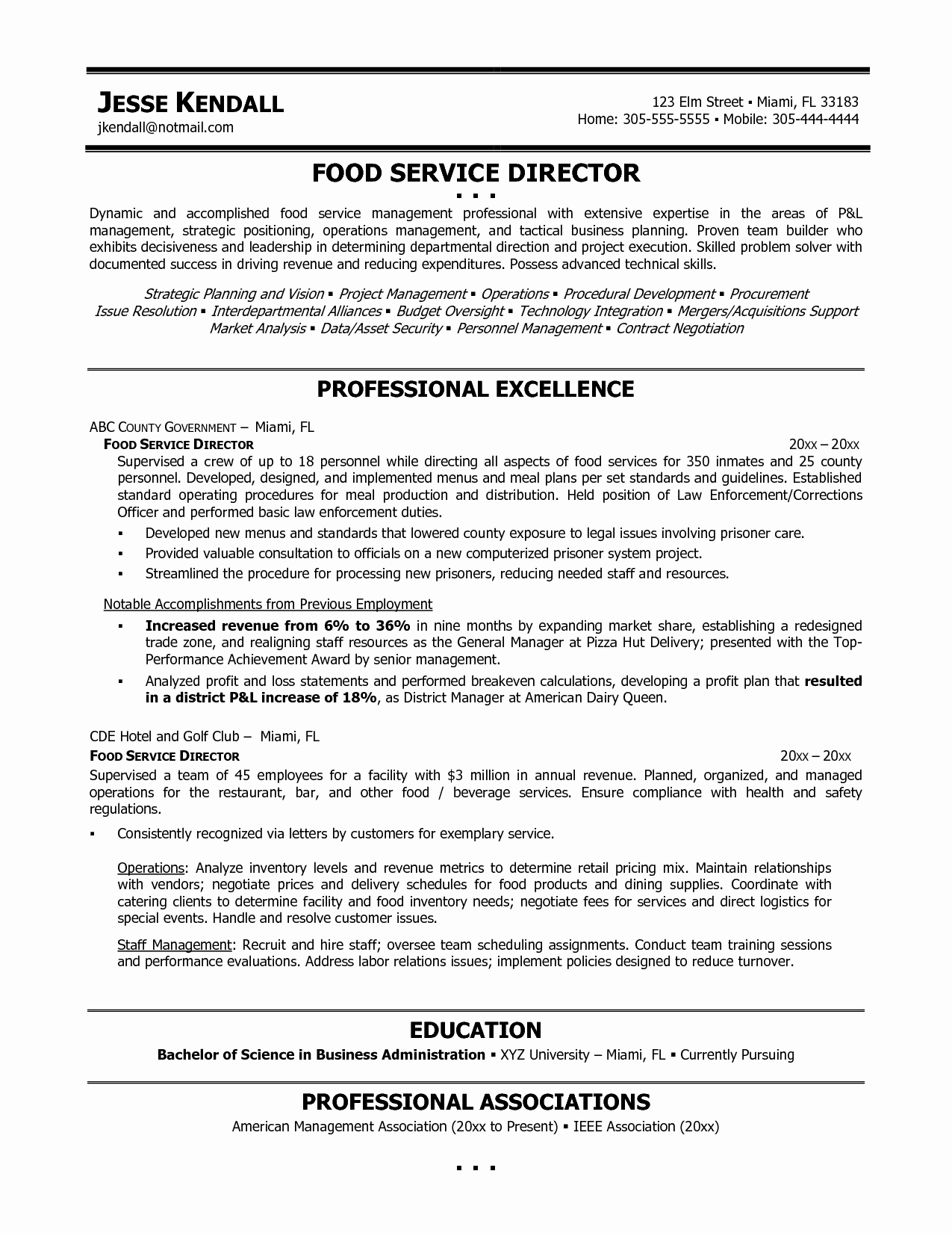 cover letter for school food service director