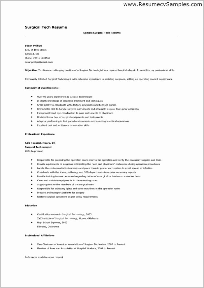 Cover Letter for Surgical Tech Resume