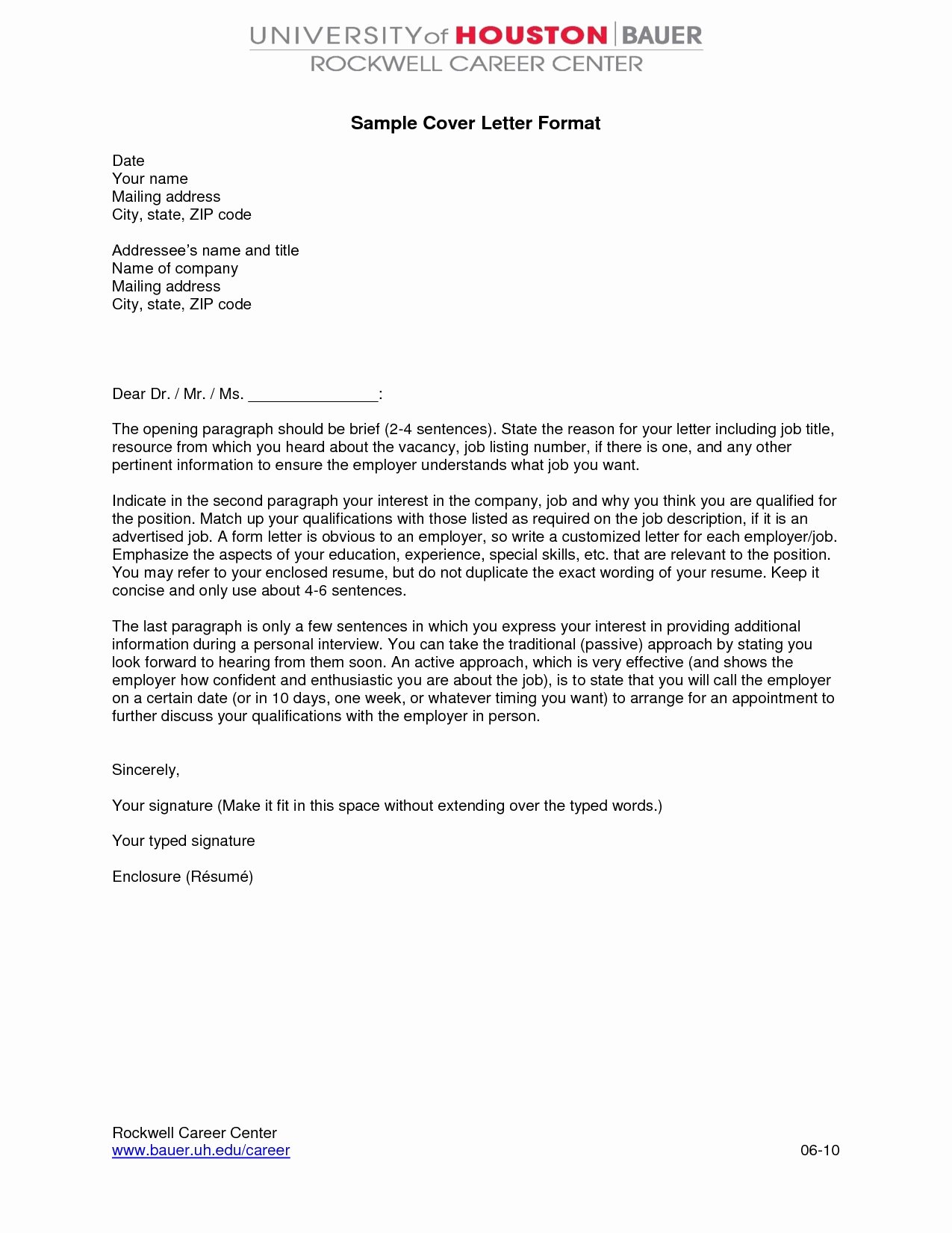 Cover Letter format Examples Template