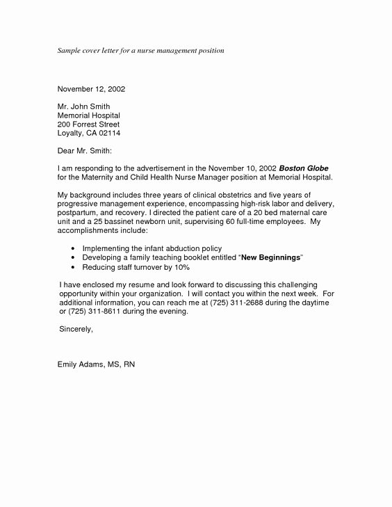Cover Letter format Nursing Director Cover Letter