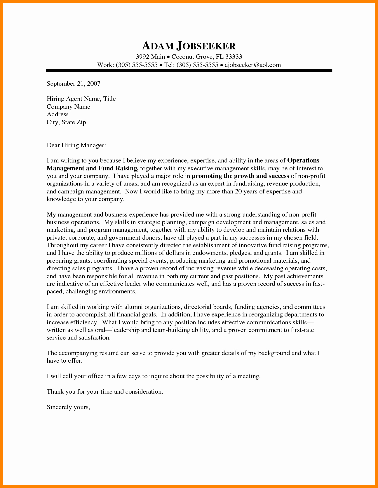 cover letter template non profit