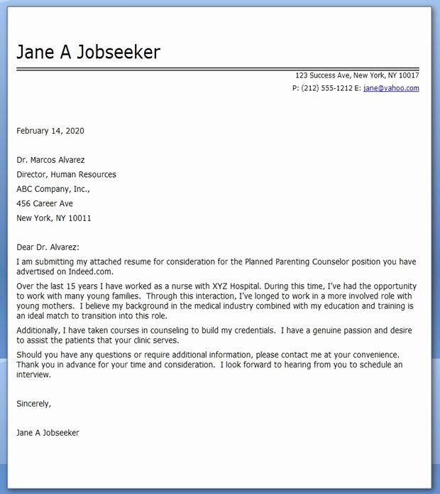 cover letter nursing career change