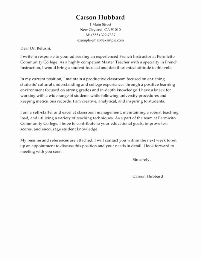 Cover Letter Sample Applying University Refrence Teacher