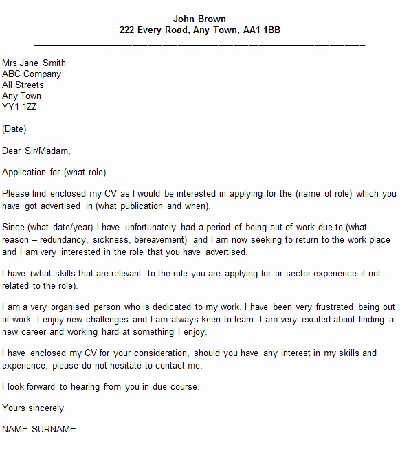 Cover Letter Template for Reentering the Workforce