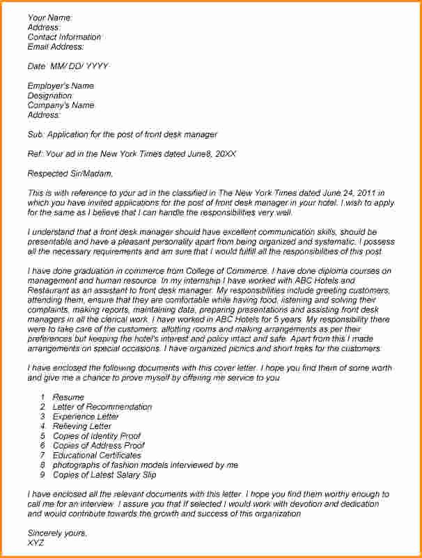 Cover Letter Template Hotel Manager